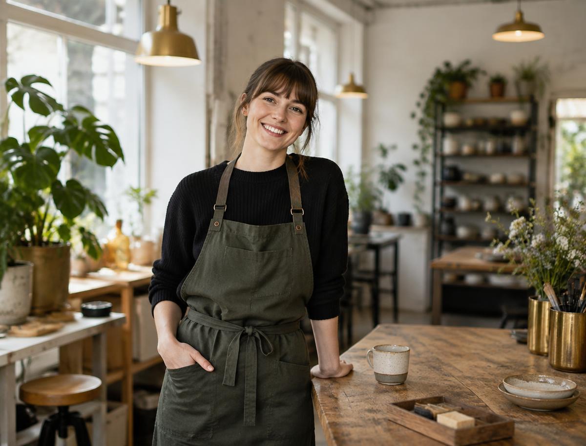 Selbstständige in ihrem hellen Atelier