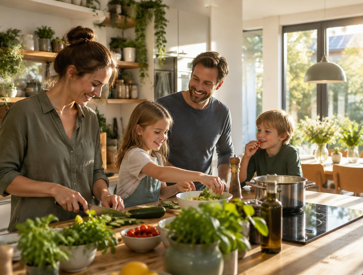 Familie in einer hellen Küche